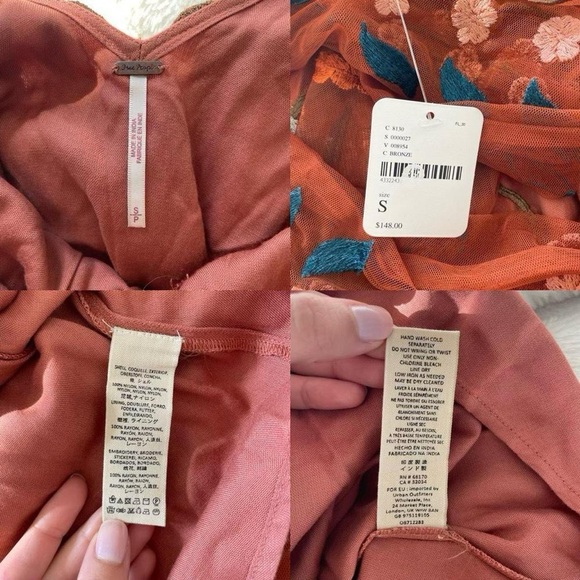 Free People | Tan bronze floral embroidered mini dress | Size S | NWT - Picture 8 of 8